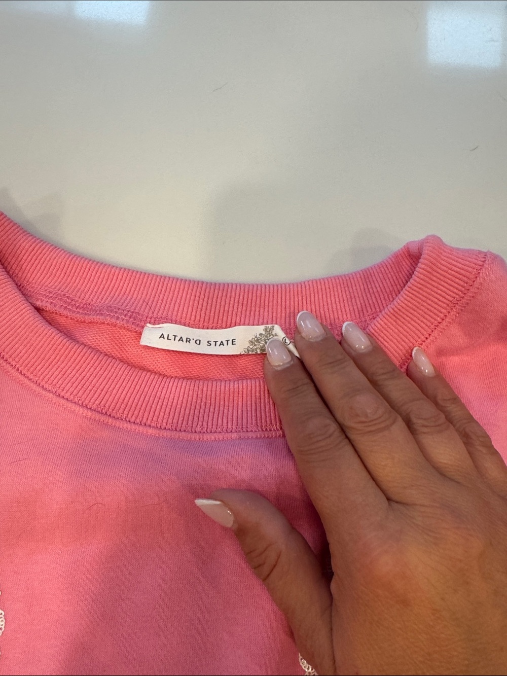 Altar'd State Pink Heart Lace Bow Pullover - Picture 4 of 4
